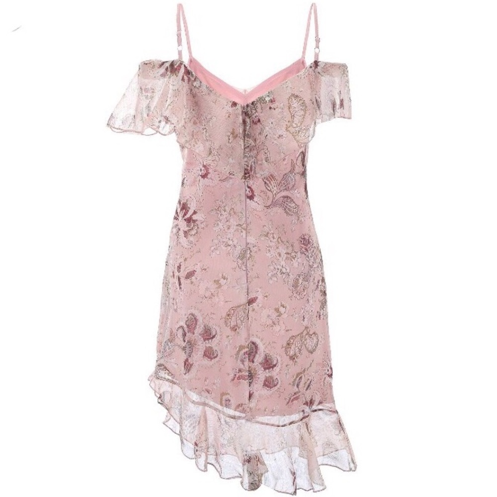 Blue Floral Off Shoulder Sleeve Chiffon Dress - Picture 6 of 6